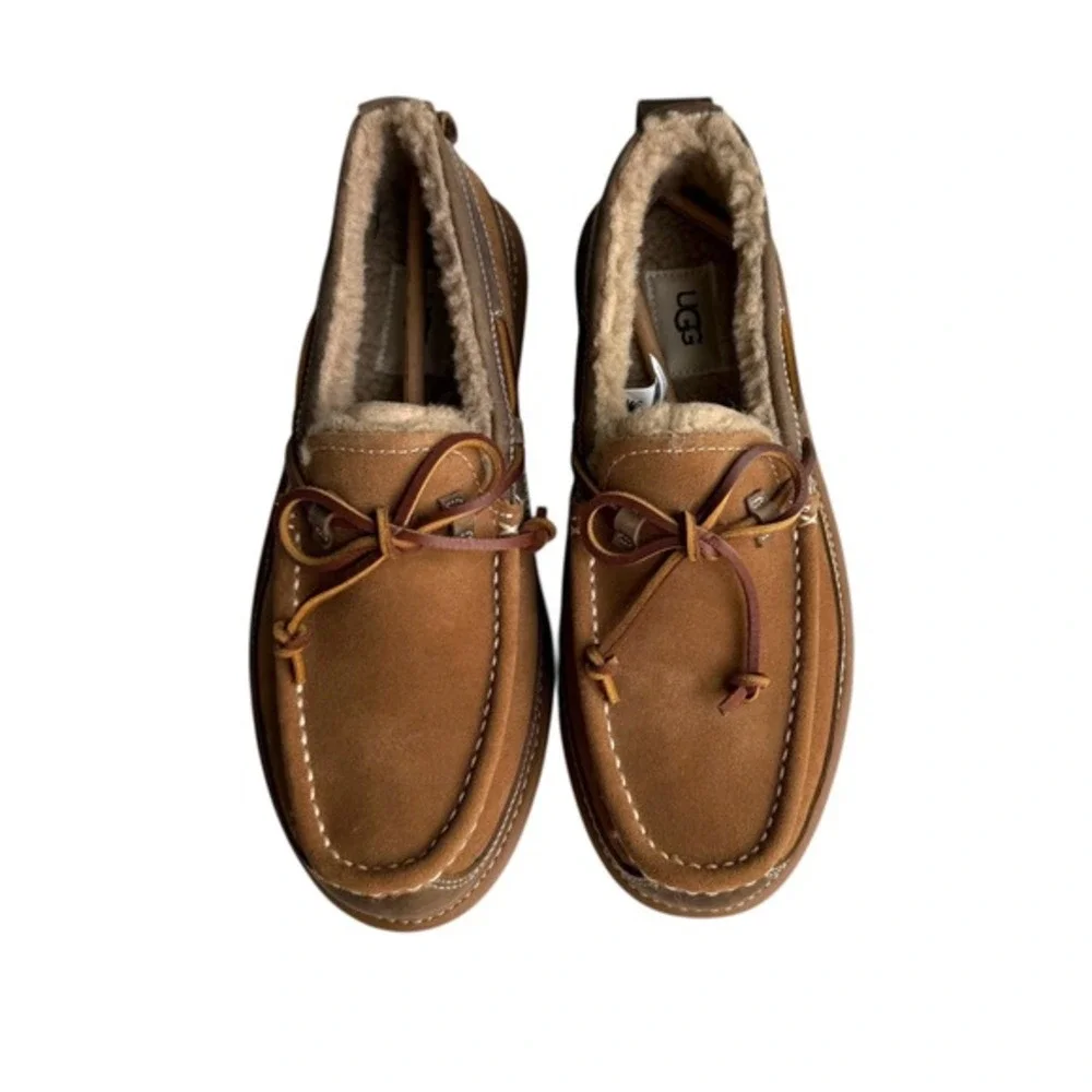NEW UGG Dex Lace Slip-On Wool Loafer Men's Size 7 Water Resistant Chestnut Brown